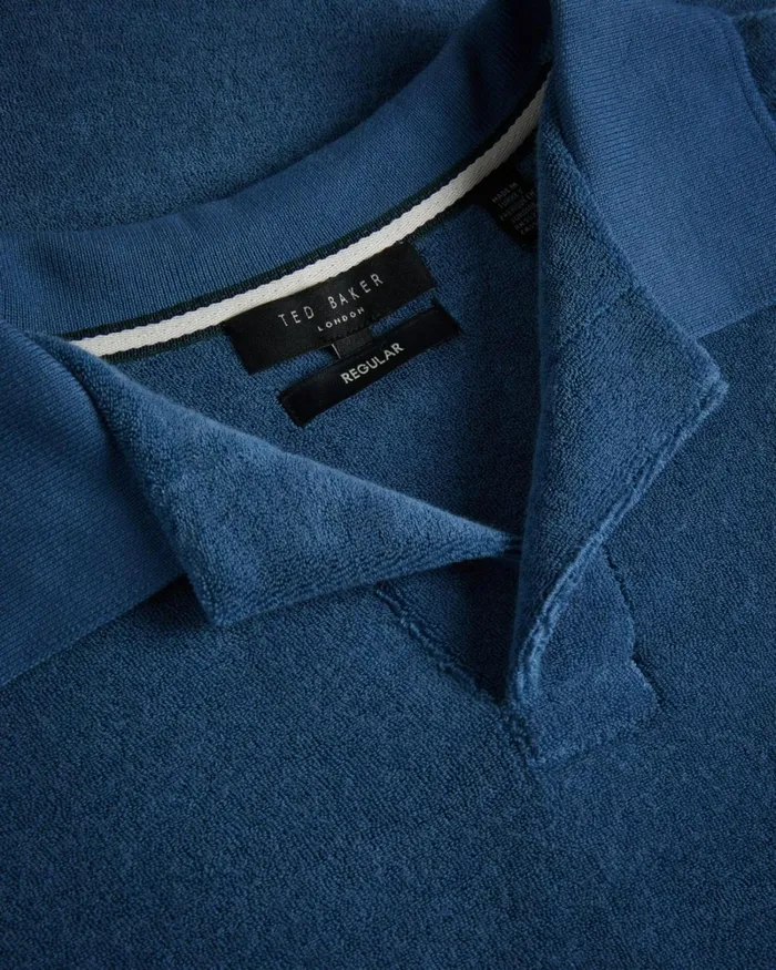 Towelling Revere Collar Polo Shirt Dark Blue Men Ted Baker Clothing Towelling Revere Collar Polo Shirt Dark Blue Men Ted Baker Clothing