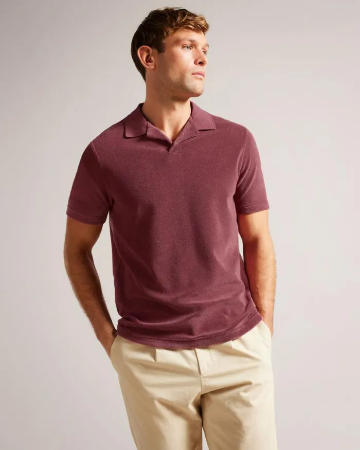 Towelling Revere Collar Polo Shirt Medium Pink Men Ted Baker Clothing Towelling Revere Collar Polo Shirt Medium Pink Men Ted Baker Clothing