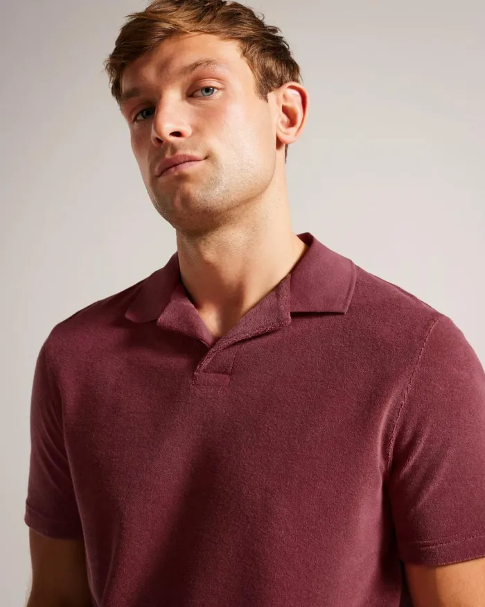 Towelling Revere Collar Polo Shirt Medium Pink Men Ted Baker Clothing Towelling Revere Collar Polo Shirt Medium Pink Men Ted Baker Clothing