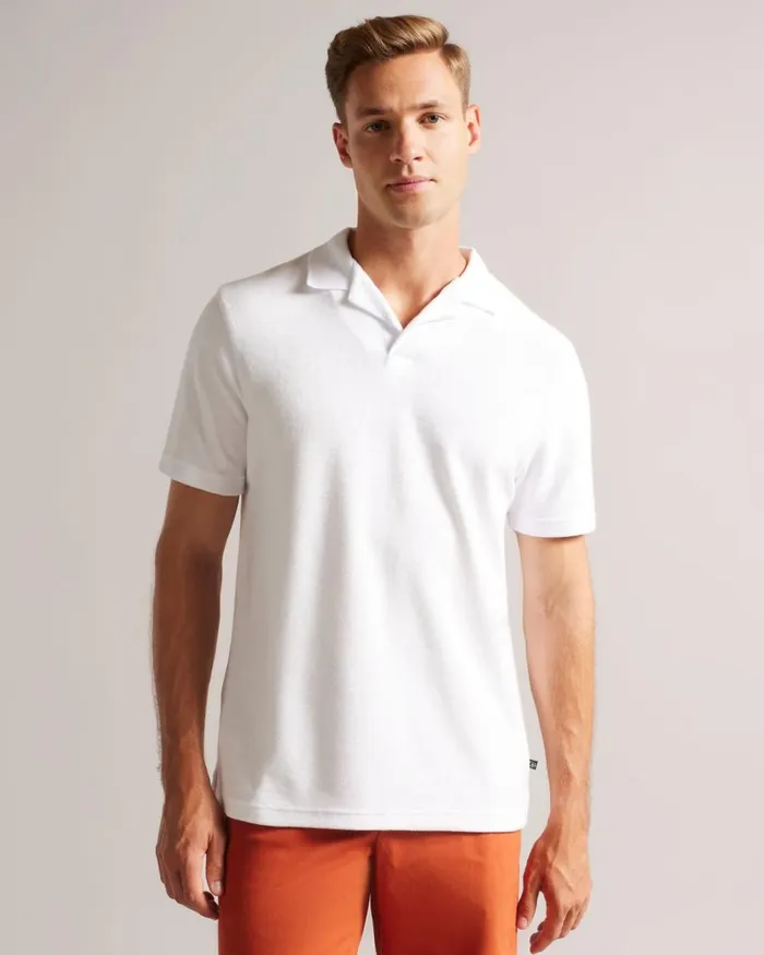 Towelling Revere Collar Polo Shirt White Men Ted Baker Clothing Towelling Revere Collar Polo Shirt White Men Ted Baker Clothing