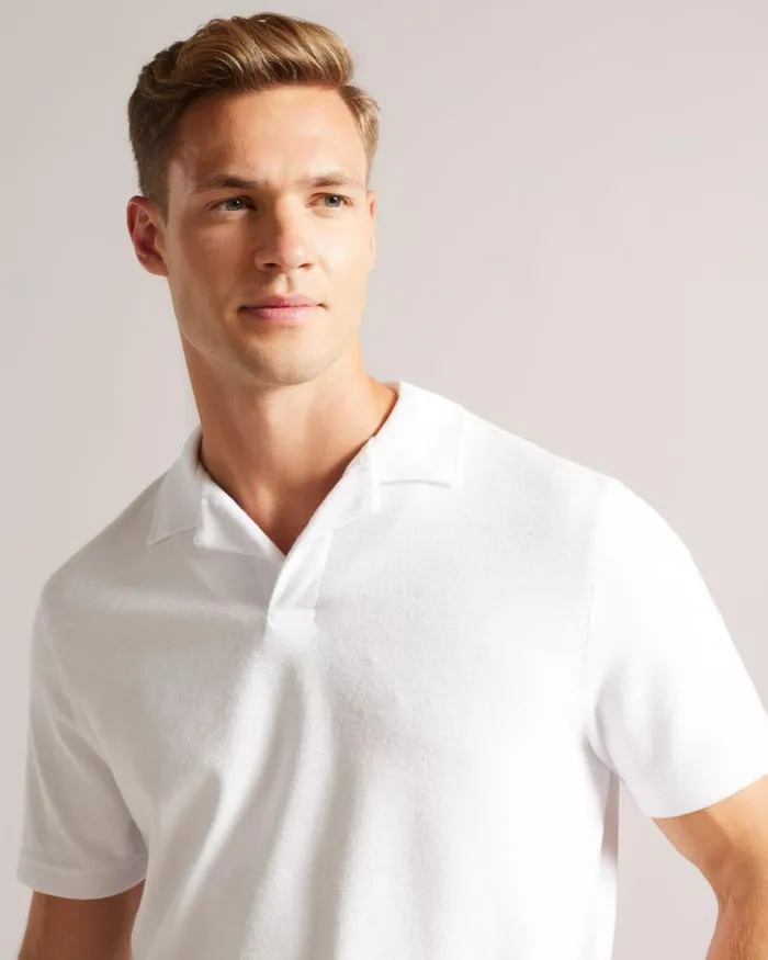 Towelling Revere Collar Polo Shirt White Men Ted Baker Clothing Towelling Revere Collar Polo Shirt White Men Ted Baker Clothing
