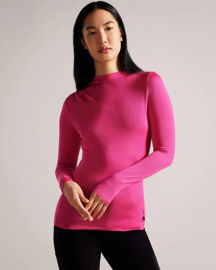 Twist Neck Fitted Top DeepPink Women Ted Baker Clothing