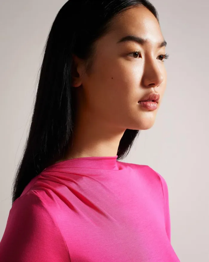 Twist Neck Fitted Top DeepPink Women Ted Baker Clothing