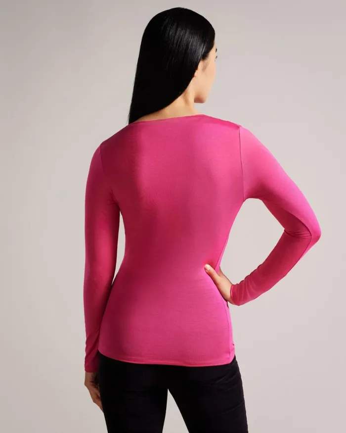 Twist Neck Fitted Top DeepPink Women Ted Baker Clothing