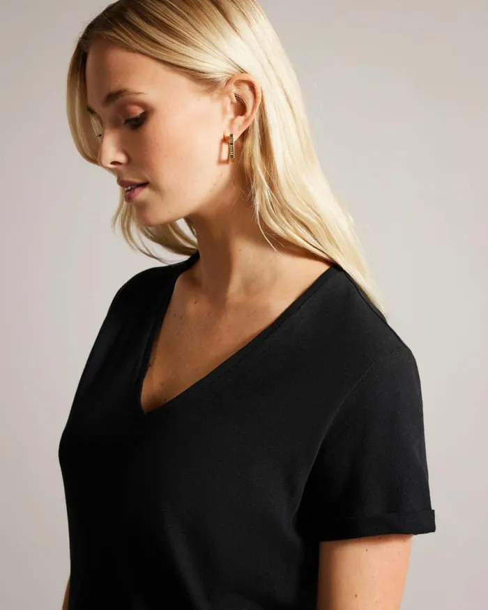 V Neck Cotton And Linen TShirt Black Women Ted Baker Clothing V Neck Cotton And Linen TShirt Black Women Ted Baker Clothing