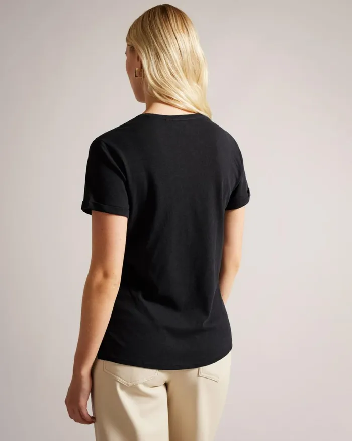 V Neck Cotton And Linen TShirt Black Women Ted Baker Clothing V Neck Cotton And Linen TShirt Black Women Ted Baker Clothing