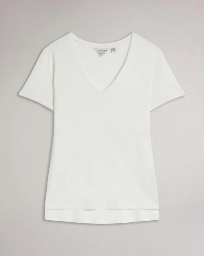 V Neck Cotton And Linen TShirt White Women Ted Baker Clothing