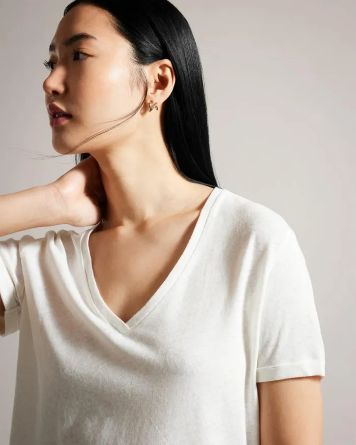 V Neck Cotton And Linen TShirt White Women Ted Baker Clothing V Neck Cotton And Linen TShirt White Women Ted Baker Clothing