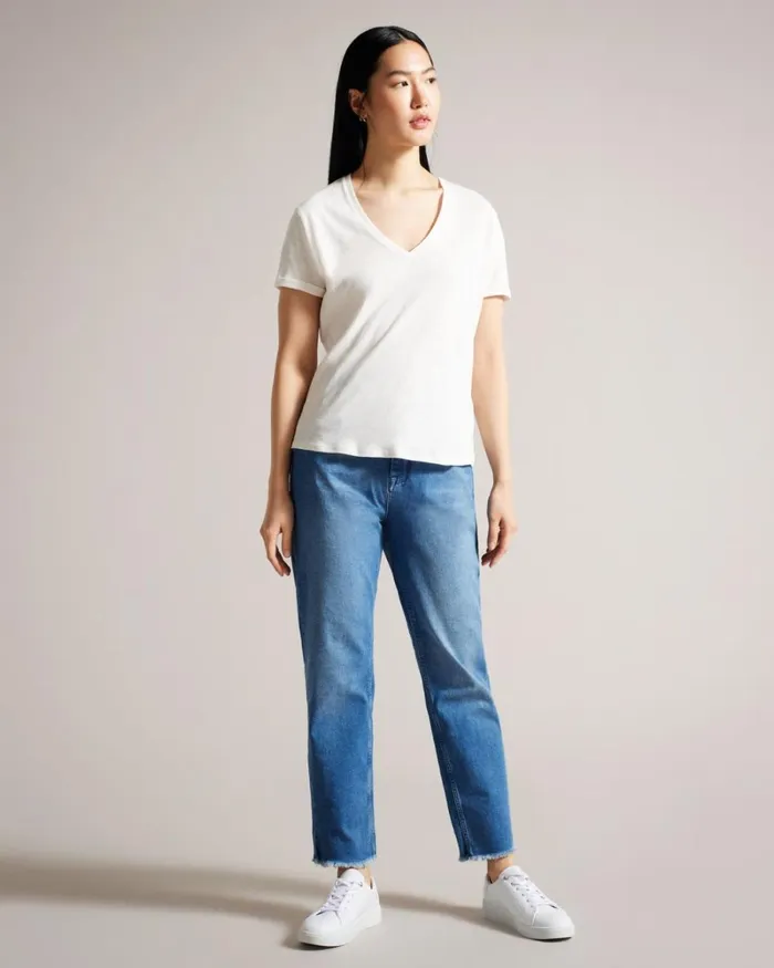 V Neck Cotton And Linen TShirt White Women Ted Baker Clothing V Neck Cotton And Linen TShirt White Women Ted Baker Clothing