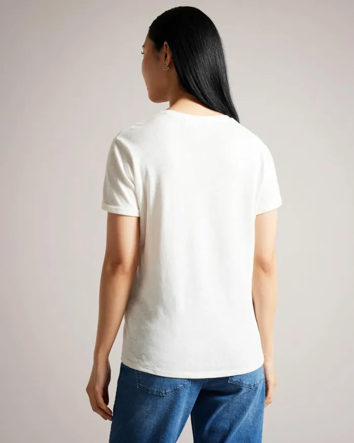 V Neck Cotton And Linen TShirt White Women Ted Baker Clothing V Neck Cotton And Linen TShirt White Women Ted Baker Clothing