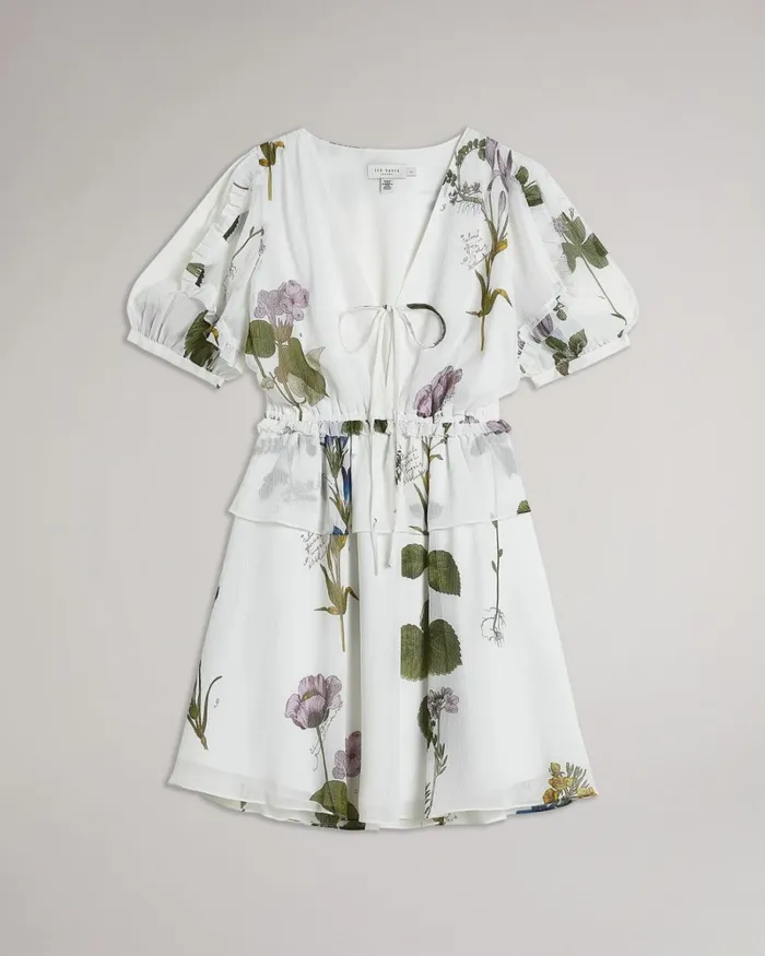 V Neck Peplum Waist Mini Dress White Women Ted Baker Dresses