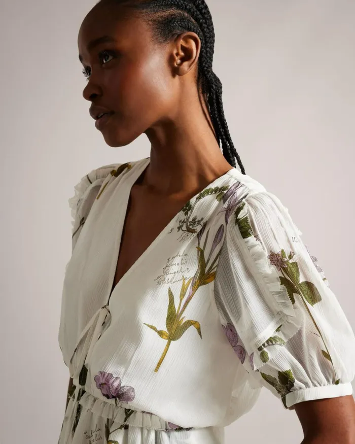 V Neck Peplum Waist Mini Dress White Women Ted Baker Dresses