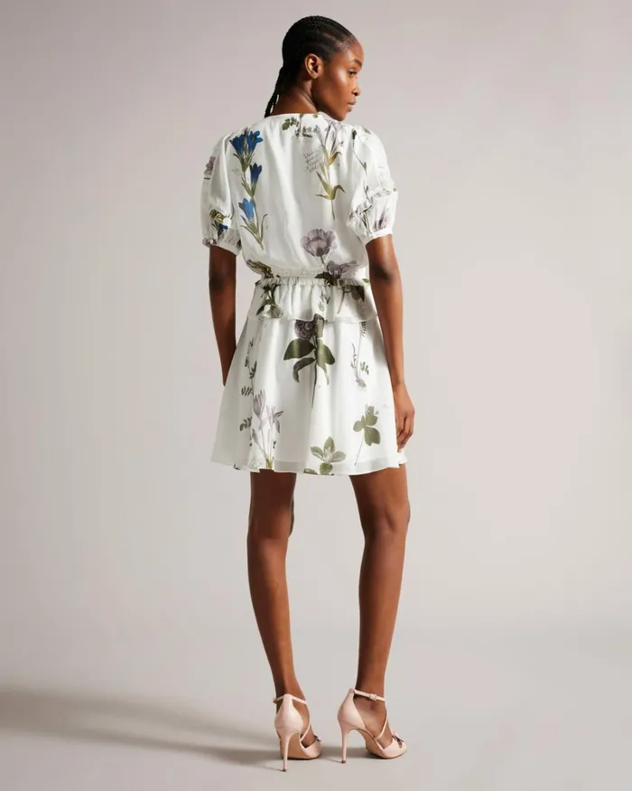 V Neck Peplum Waist Mini Dress White Women Ted Baker Dresses