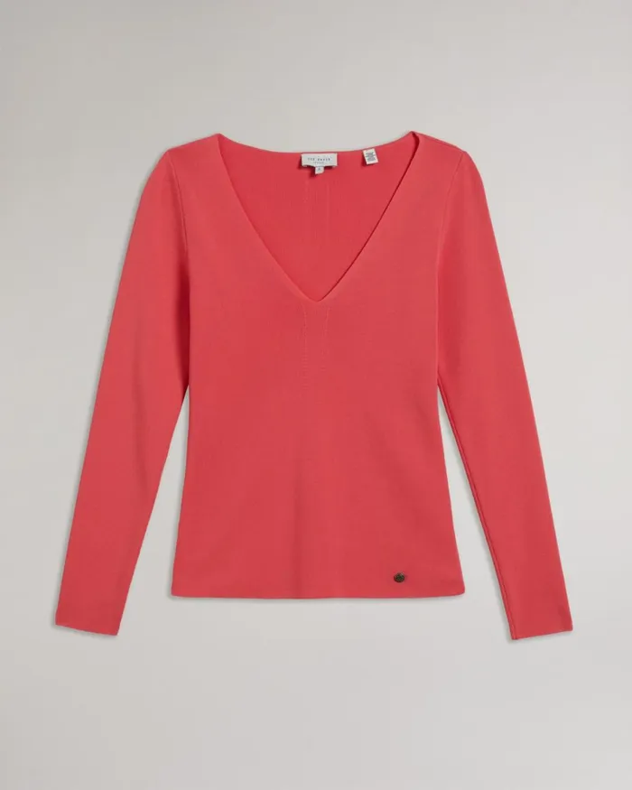 V Neck Slim Fit Knit Top Coral Women Ted Baker Clothing