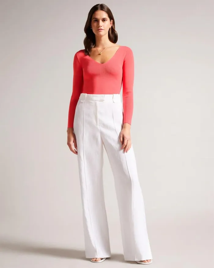 V Neck Slim Fit Knit Top Coral Women Ted Baker Clothing