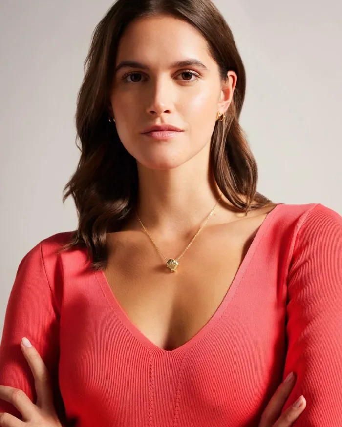 V Neck Slim Fit Knit Top Coral Women Ted Baker Clothing