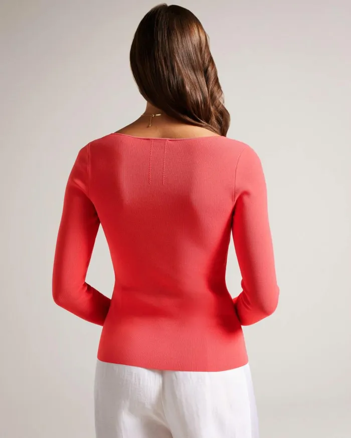 V Neck Slim Fit Knit Top Coral Women Ted Baker Clothing