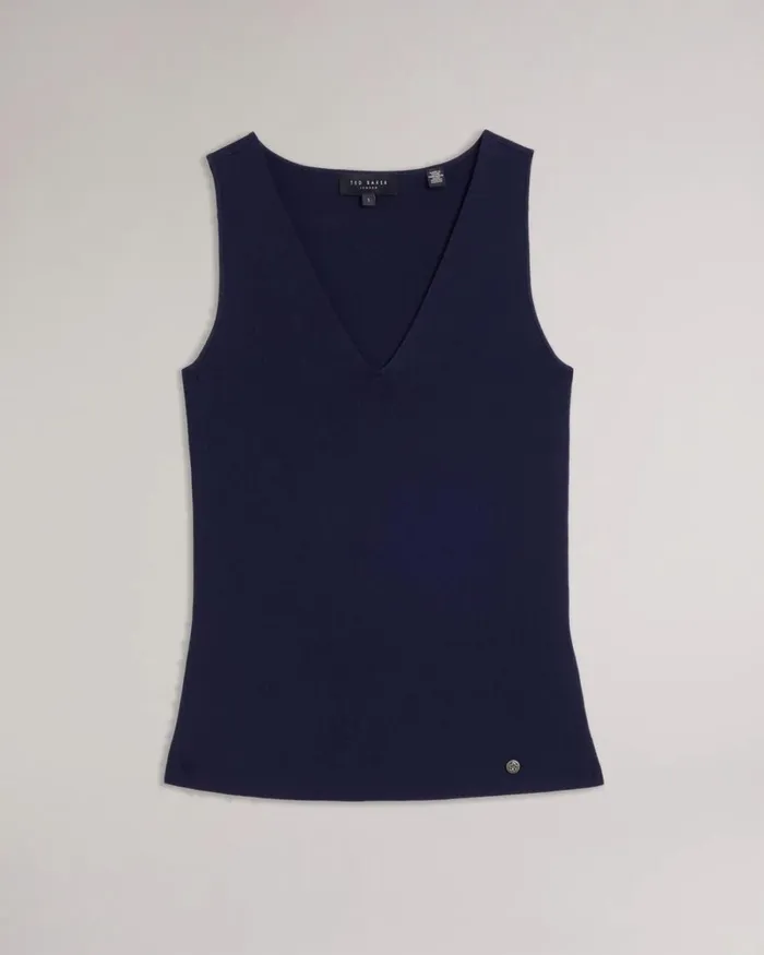 V Neck Slim Fit Knit Top Dark Blue Women Ted Baker Clothing