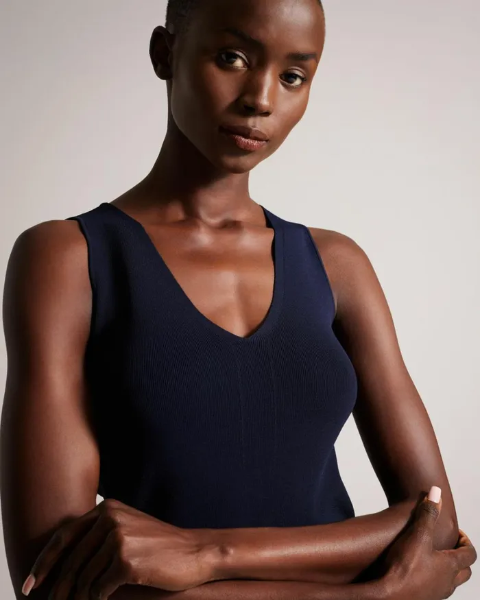 V Neck Slim Fit Knit Top Dark Blue Women Ted Baker Clothing