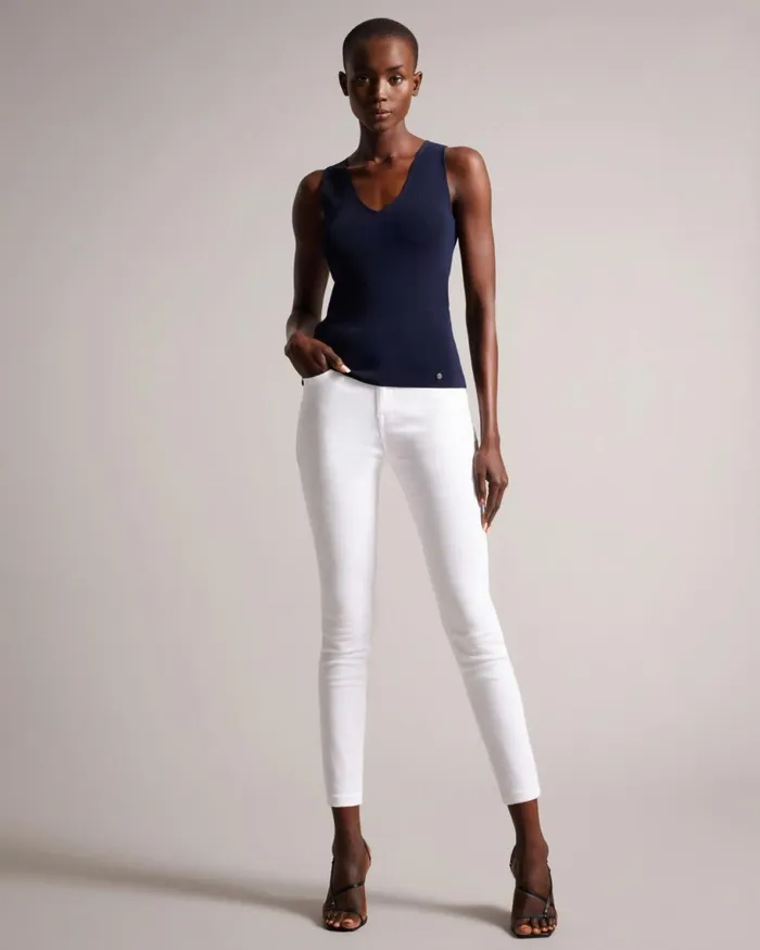 V Neck Slim Fit Knit Top Dark Blue Women Ted Baker Clothing