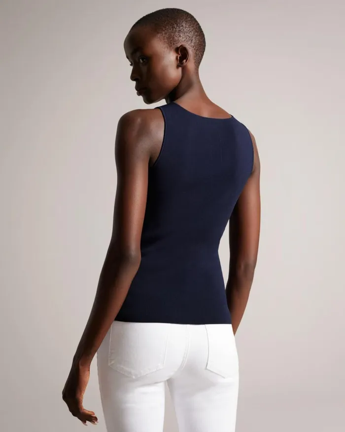 V Neck Slim Fit Knit Top Dark Blue Women Ted Baker Clothing