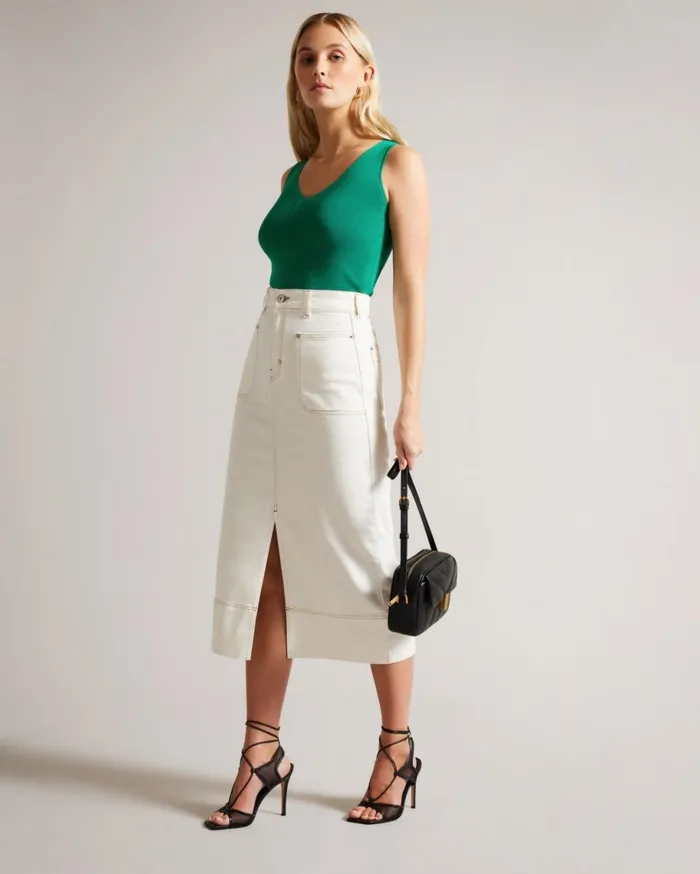 VNeck Slim Fit Knit Top Green Women Ted Baker Tops and TShirts