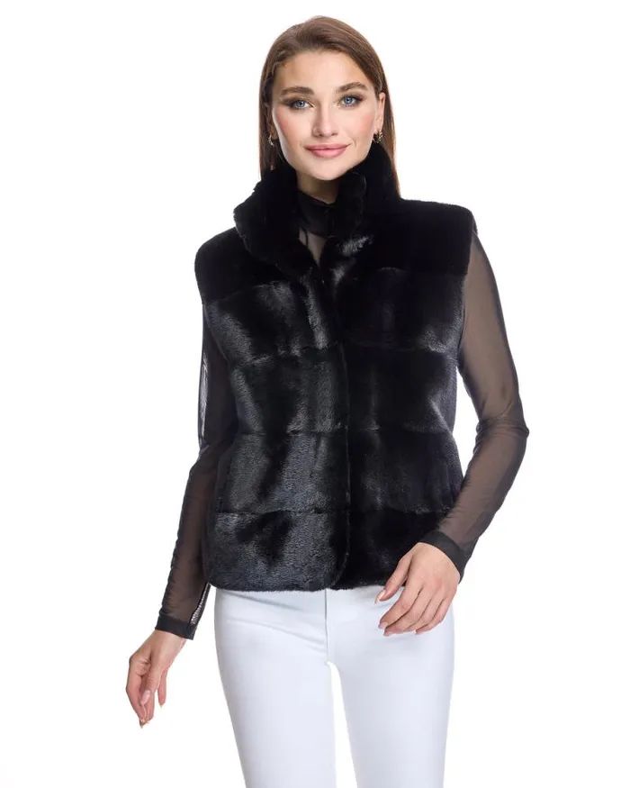 Vests Women039s Maximilian Blackglama Horizontal Mink Vest