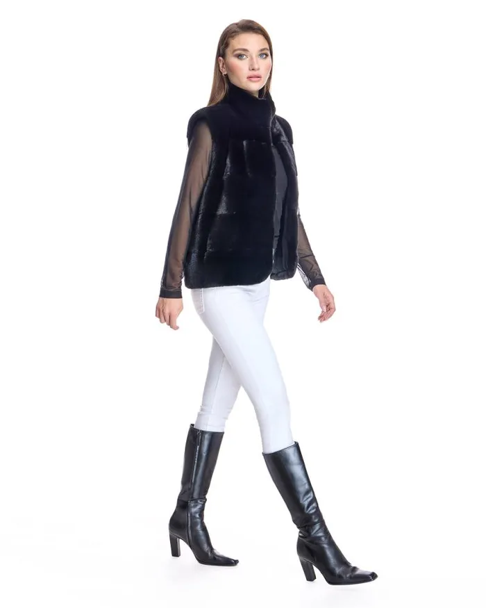 Vests Women039s Maximilian Blackglama Horizontal Mink Vest