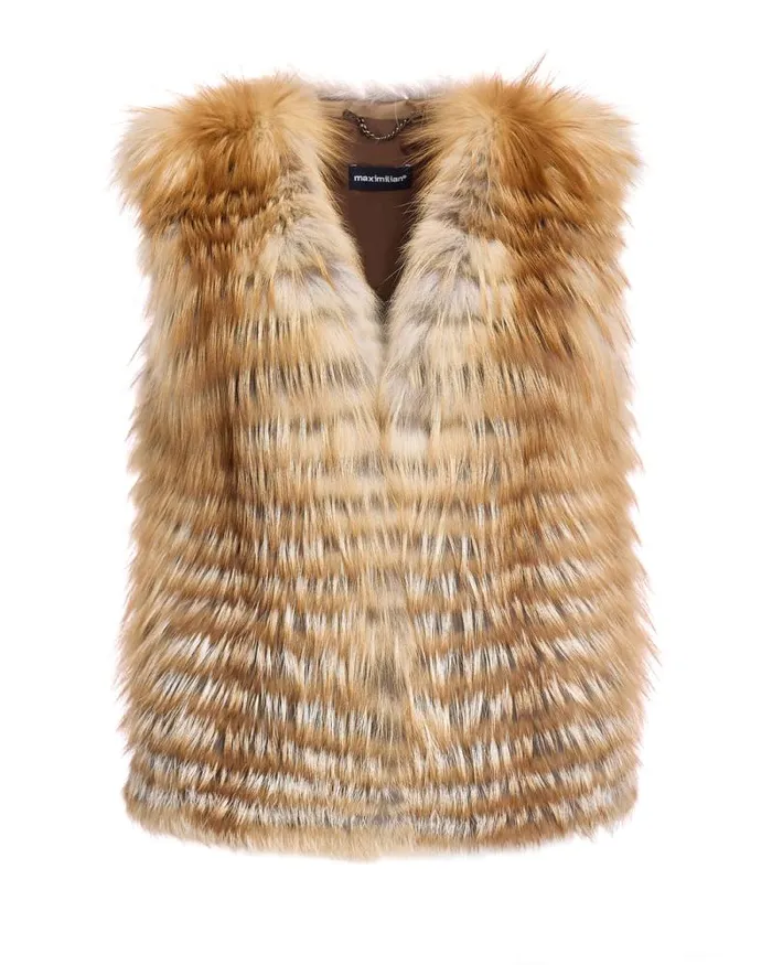 Vests Women039s Maximilian Collarless Feathered Fox Vest