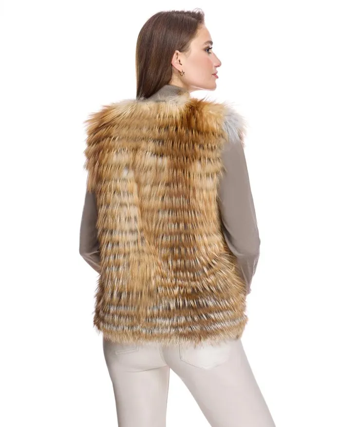 Vests Women039s Maximilian Collarless Feathered Fox Vest
