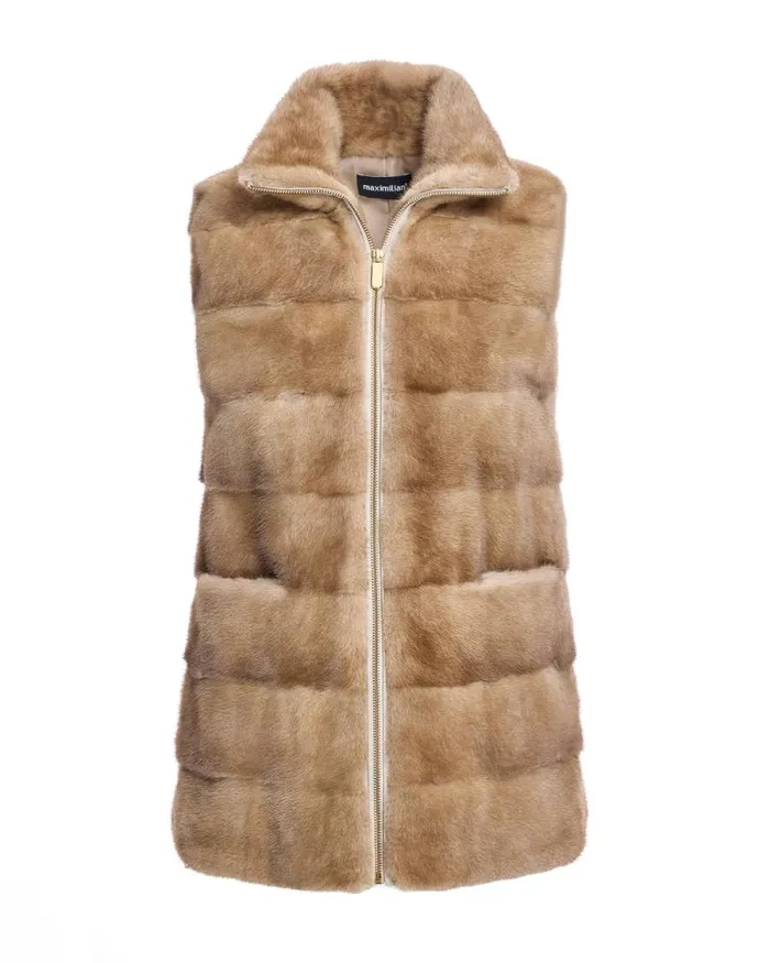 Vests Women039s Maximilian Mink Horizontal Vest With Side Vents