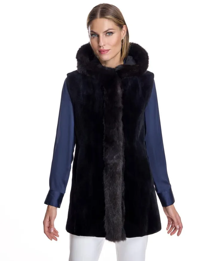 Vests Women039s Maximilian Reversible Sheared Mink and Sable Section Vest