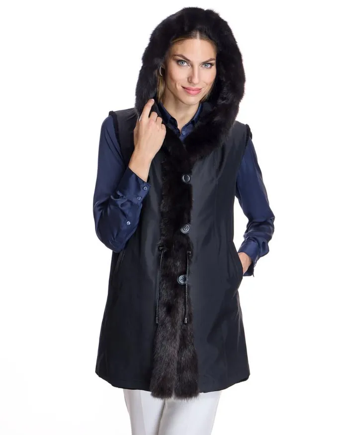 Vests Women039s Maximilian Reversible Sheared Mink and Sable Section Vest