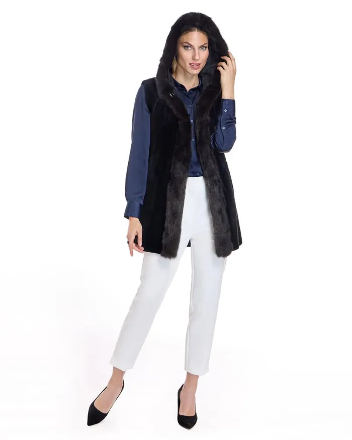Vests Women039s Maximilian Reversible Sheared Mink and Sable Section Vest