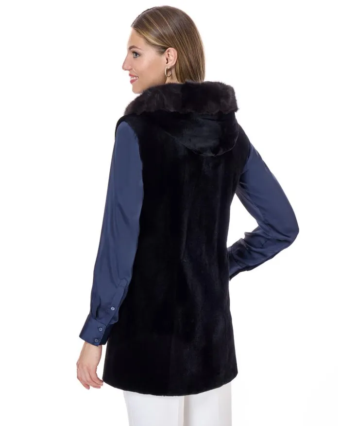 Vests Women039s Maximilian Reversible Sheared Mink and Sable Section Vest