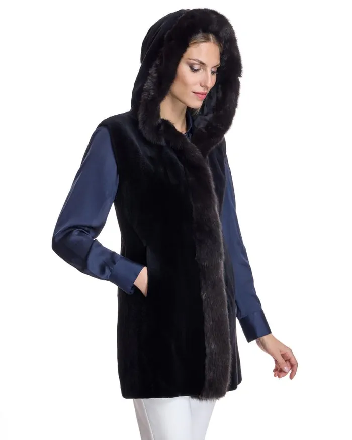 Vests Women039s Maximilian Reversible Sheared Mink and Sable Section Vest