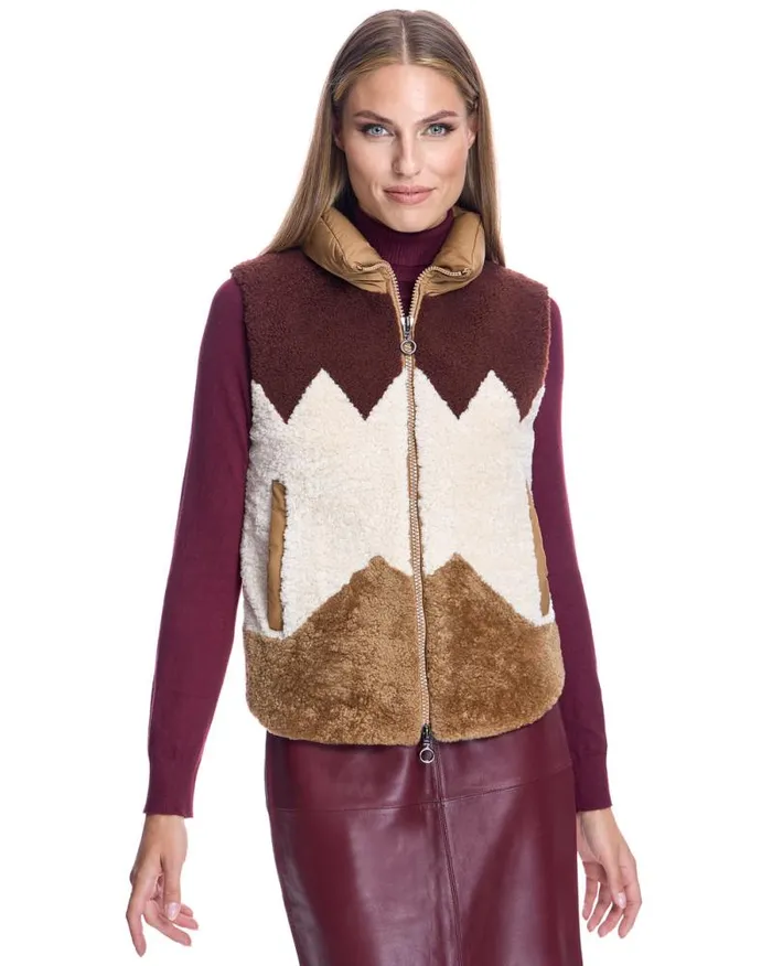 Vests Women039s Maximilian Shearling Lamb Vest With Nylon Puffer Back