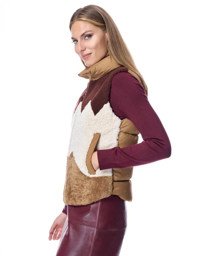 Vests Women039s Maximilian Shearling Lamb Vest With Nylon Puffer Back