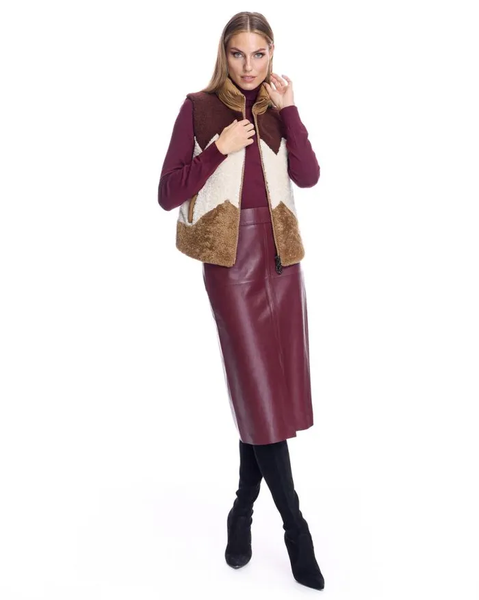 Vests Women039s Maximilian Shearling Lamb Vest With Nylon Puffer Back