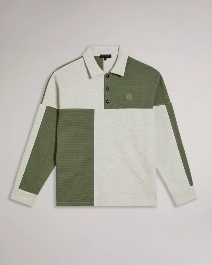 Waffle Knit Panelled Polo Shirt Gray Marl Men Ted Baker Clothing