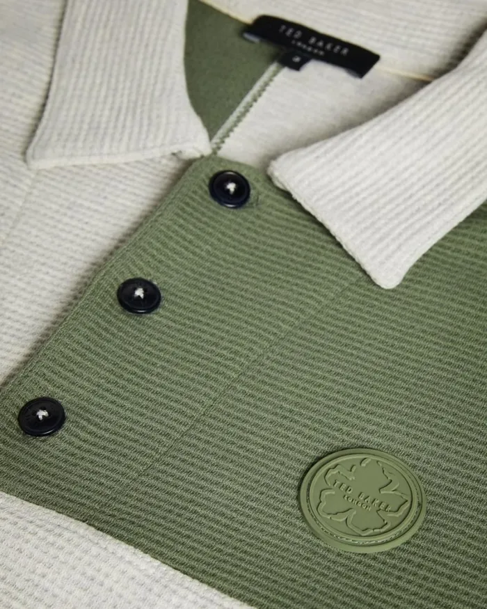 Waffle Knit Panelled Polo Shirt Gray Marl Men Ted Baker Clothing
