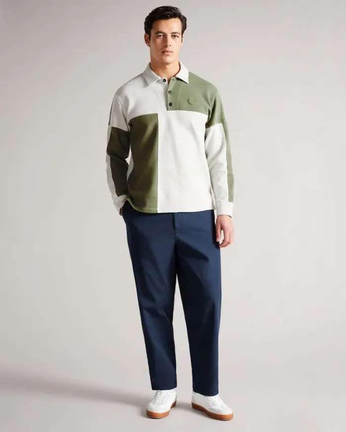 Waffle Knit Panelled Polo Shirt Gray Marl Men Ted Baker Clothing