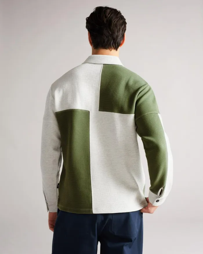 Waffle Knit Panelled Polo Shirt Gray Marl Men Ted Baker Clothing