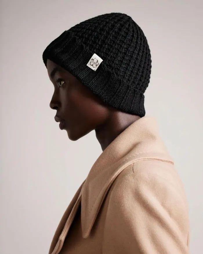 Waffle Texture Beanie Hat Black Women Ted Baker Hats Waffle Texture Beanie Hat Black Women Ted Baker Hats