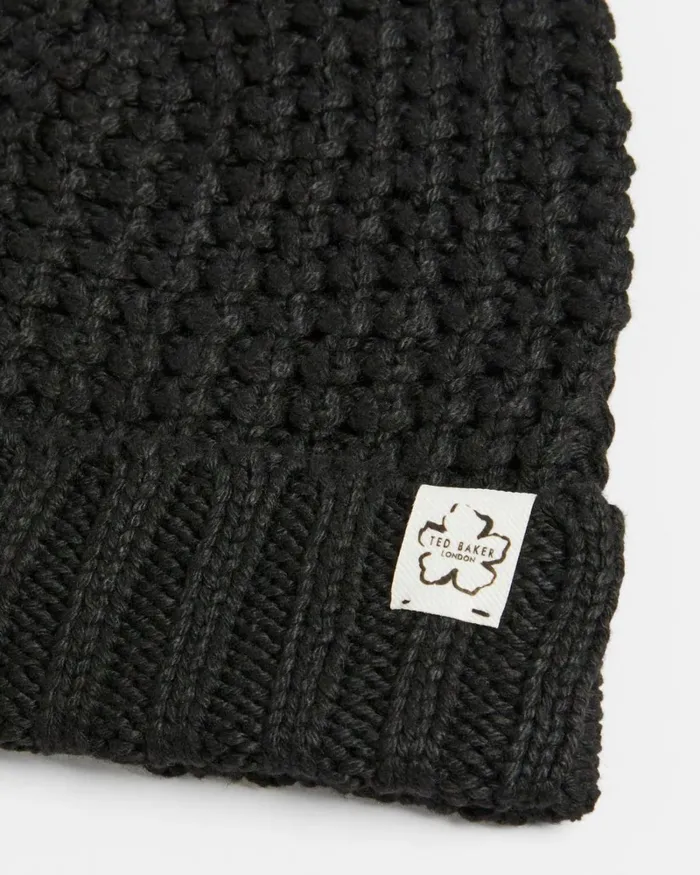 Waffle Texture Beanie Hat Black Women Ted Baker Hats Waffle Texture Beanie Hat Black Women Ted Baker Hats