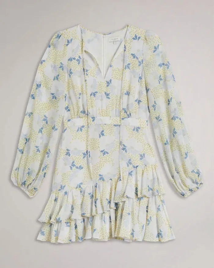 Waisted Mini Dress With Asymmetric Ruffles Sky Blue Women Ted Baker Clothing