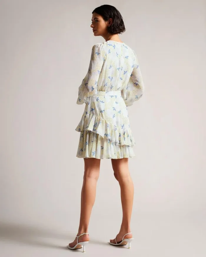 Waisted Mini Dress With Asymmetric Ruffles Sky Blue Women Ted Baker Clothing