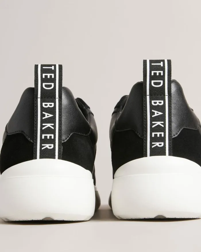 Webbing Smooth Leather And Suede Trainers Black Men Ted Baker Sneakers