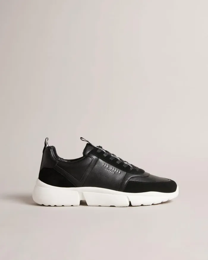 Webbing Smooth Leather And Suede Trainers Black Men Ted Baker Sneakers