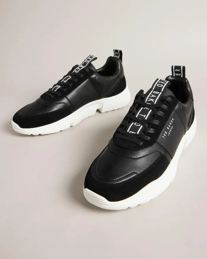 Webbing Smooth Leather And Suede Trainers Black Men Ted Baker Sneakers